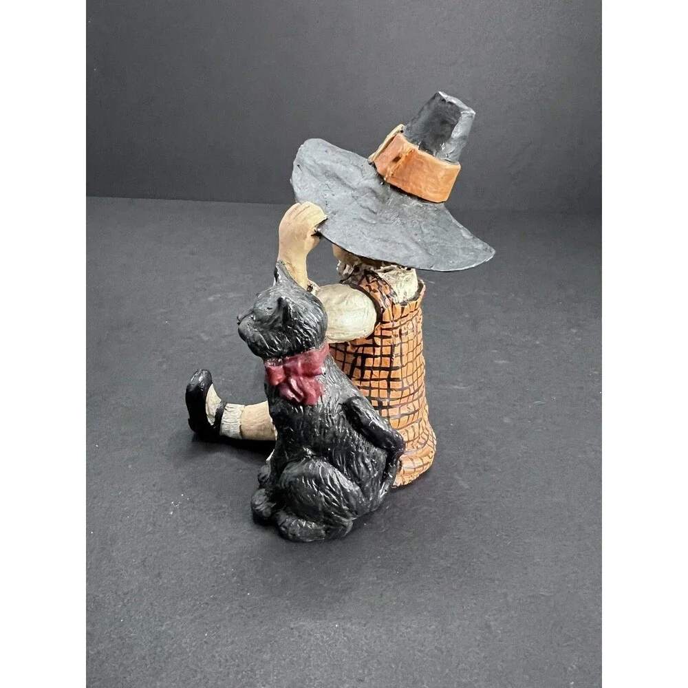 Bethany Lowe Halloween Witch Girl with Black Cat Primitive Figurine Decor